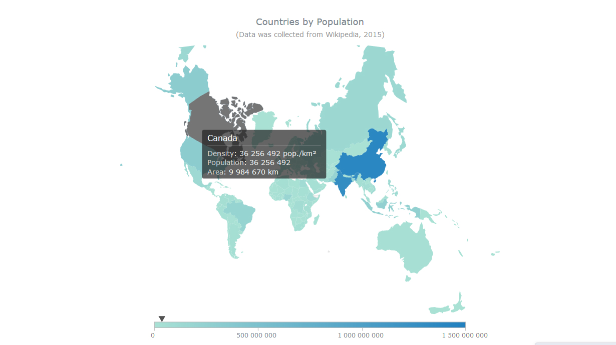 Countries by Population with August Projection – JS Map by AnyChart