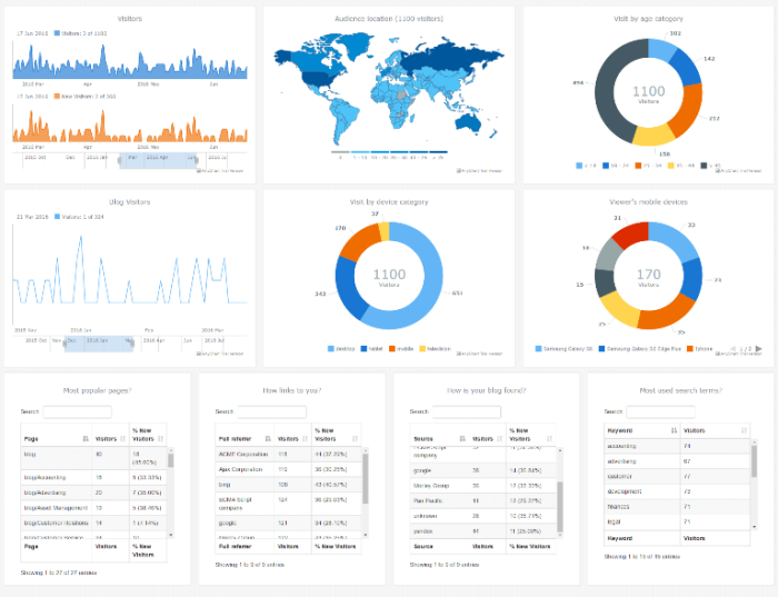 Interactive HTML5 Web Analytics Dashboard Powered by AnyChart JS Charts