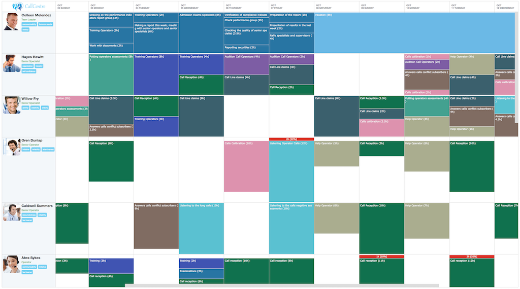 Resource chart of Sales Call Center for resource based data visualization and analysis in resource/project management