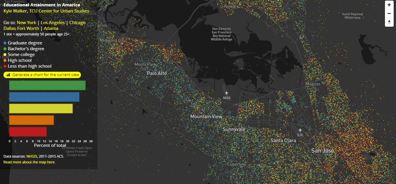 U.S. Educational Attainment Data Mapped, In Interactive Data Visualization Examples