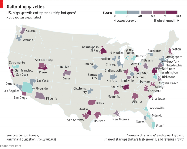 Map of High-Growth Entrepreneurship Hotspots in United States