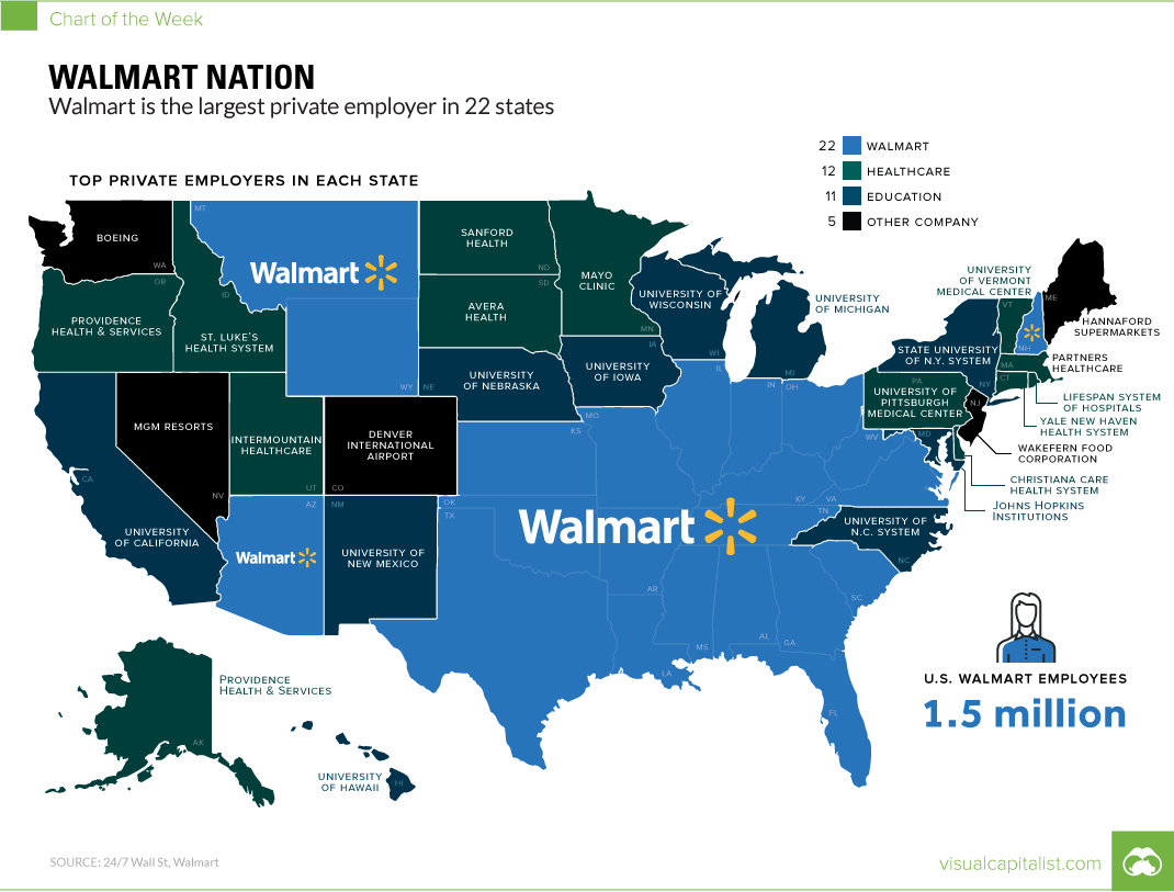 Map of the Largest Employers in Every State of the US