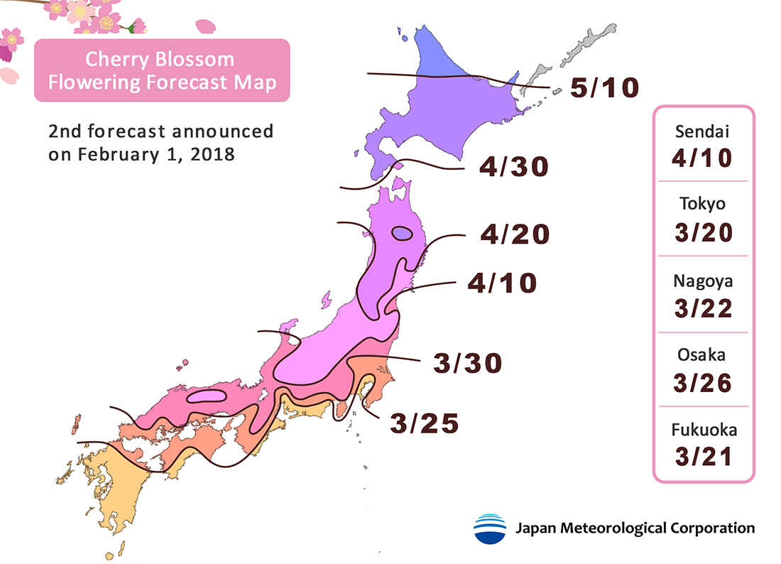 Calendar Map Showing When Sakura Blossom Season Starts Where in Japan
