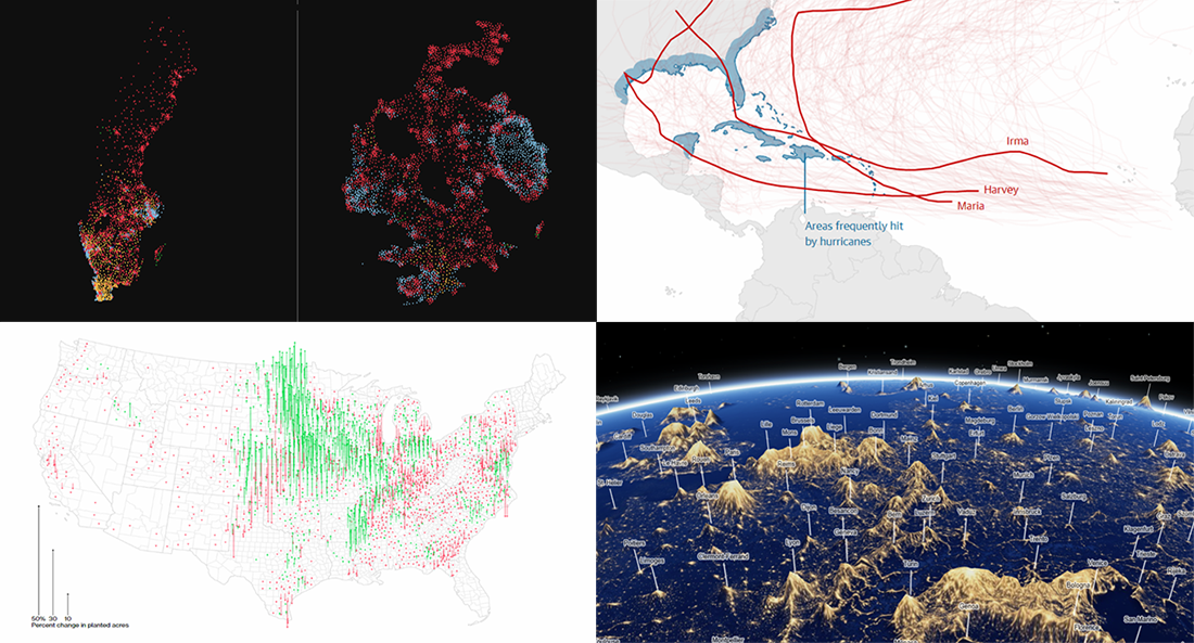 New Data Visualizations About Swedish Election, U.S. Cropland, Hurricanes, and Night Lights — DataViz Weekly