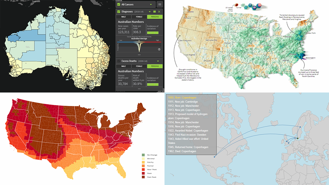 Mapping Data About Cancer, Nobel Physicists, Rain, and Fall Foliage — DataViz Weekly