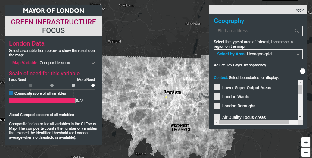 Green infrastructure focus map for London, by Mayor of London’s environment team