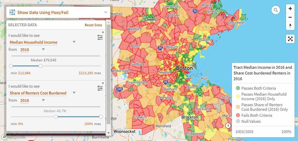 The Harvard Joint Center for Housing Studies visualizes data about various changes in the Boston Metropolitan Statistical Area