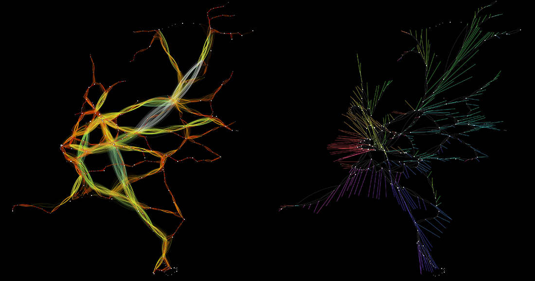 Jan Willem Tulp visualizes train travel data for one day in the Netherlands to show how well-connected the cities are