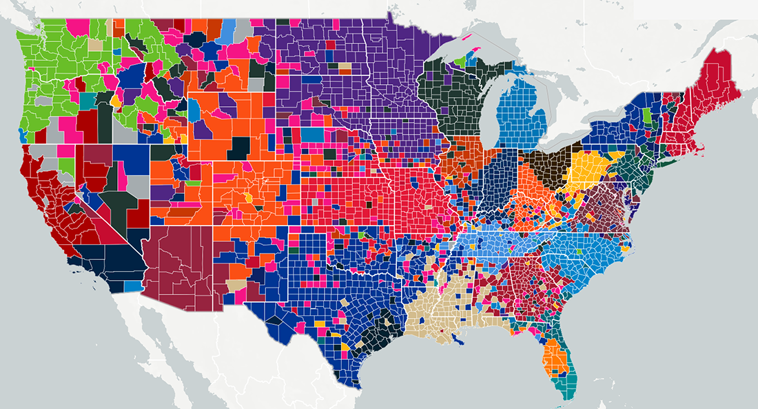 Most Popular American Football Teams in Every County Data Visualization Example