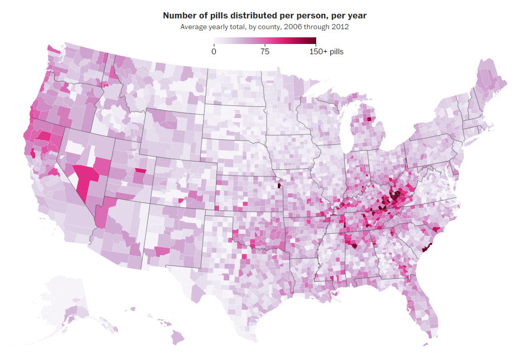 Pain Pill Distribution Across U.S. in 2006-2012 Data Visualization Example in Data Viz Weekly