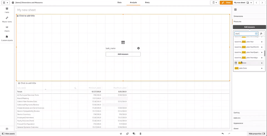 How to use AnyGantt extension to add dimensions and measures to create Project Gantt charts