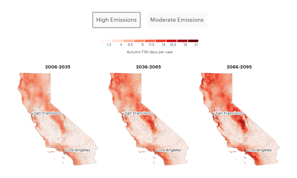 Fall Fire Weather Days in California by Century's End