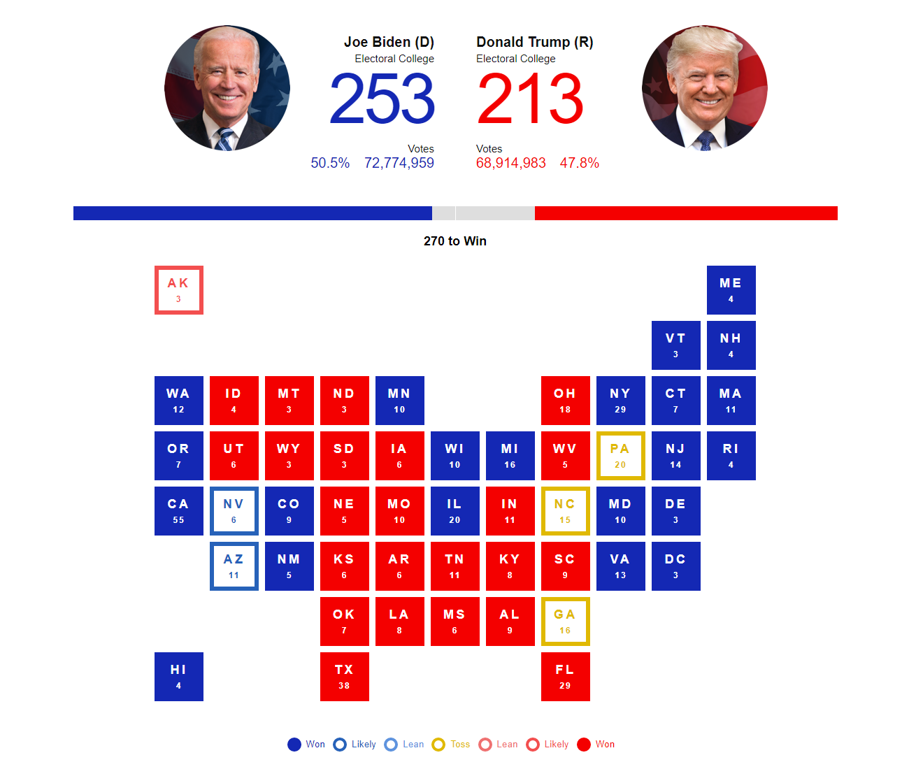 CBS' election results data visualization in election map charts