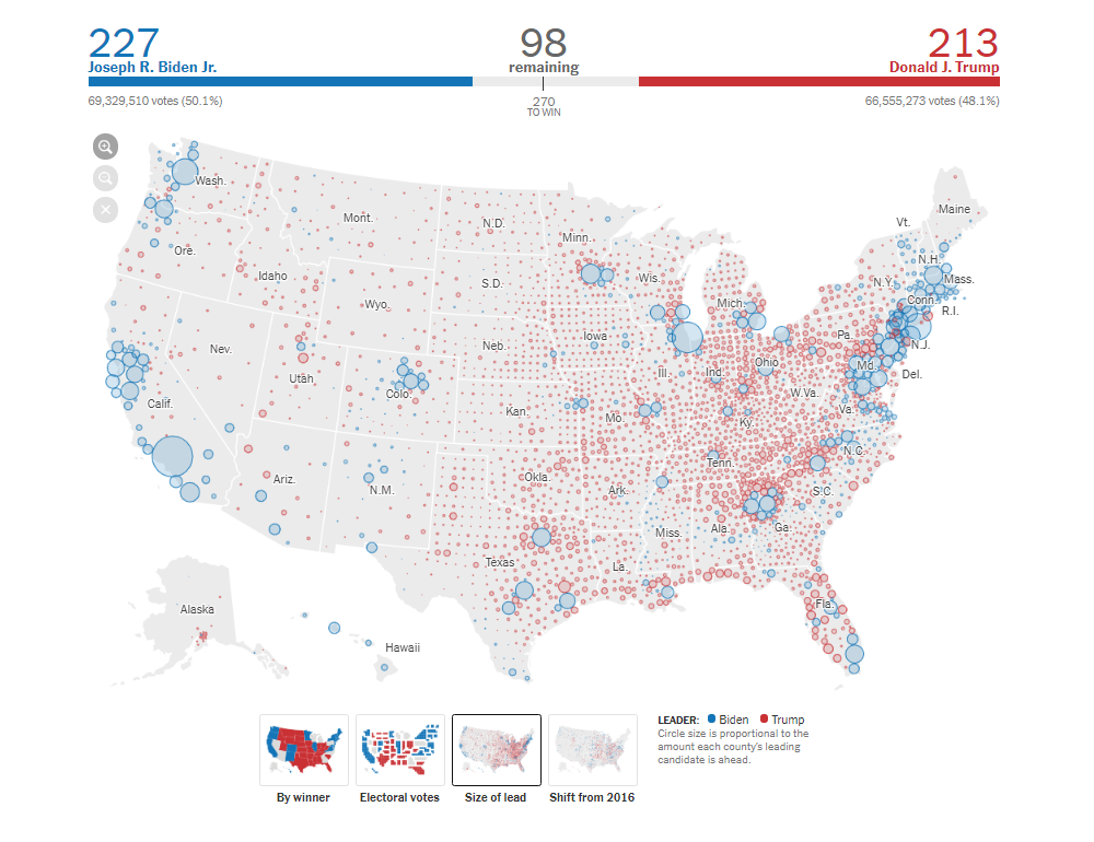 NYT's election results data visualization in election map graphics