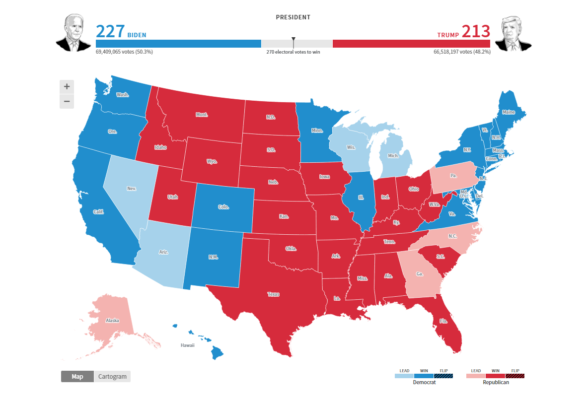 Reuters' election results data visualization in election maps
