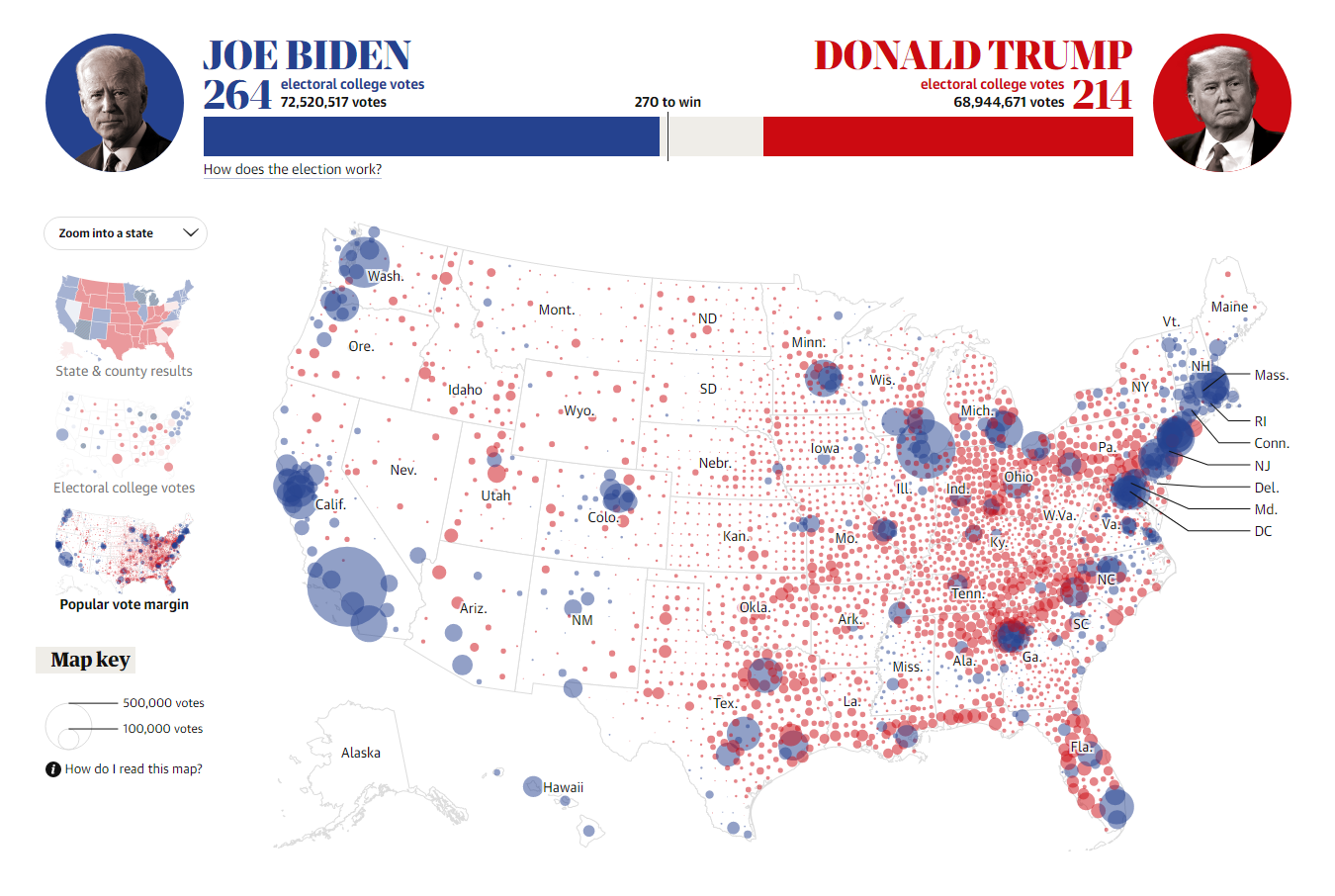 Guardian's election results data visualization in election maps