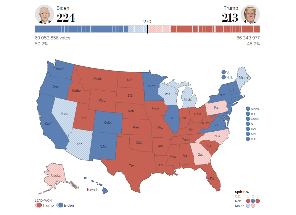 Washington Post's election results data visualization in election maps