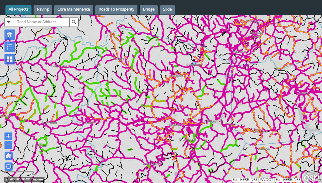 Data Visualization of All Roadwork Projects in West Virginia for 2021