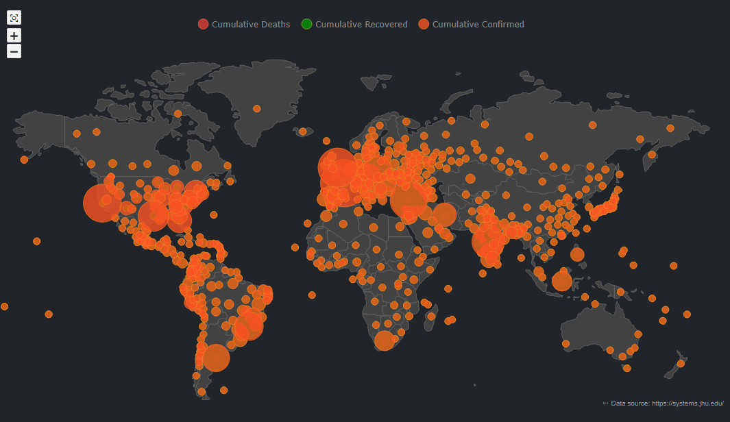 Bubble map from the Covid dashboard tracker