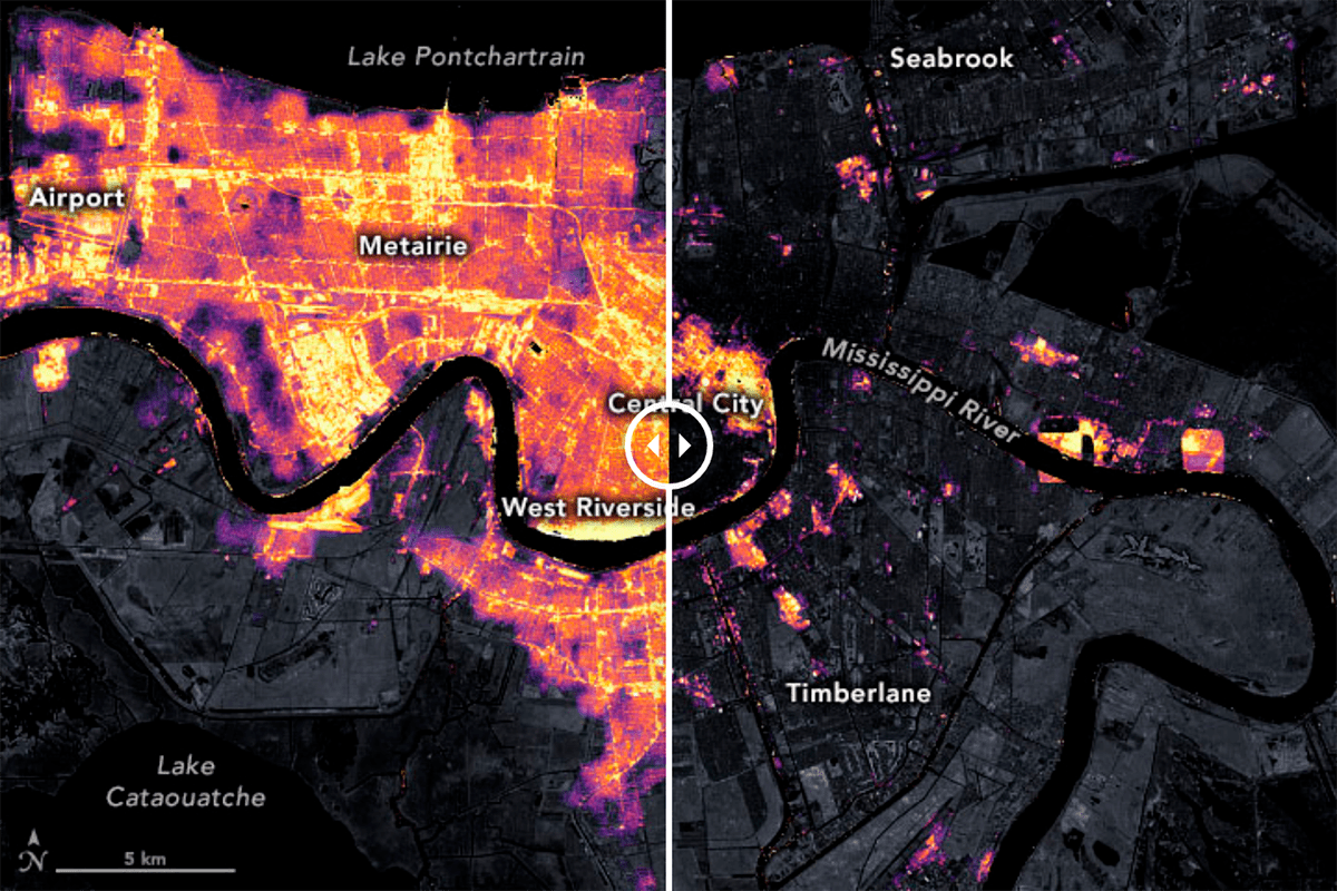 Ida-Caused Power Outage in New Orleans as Seen From Space