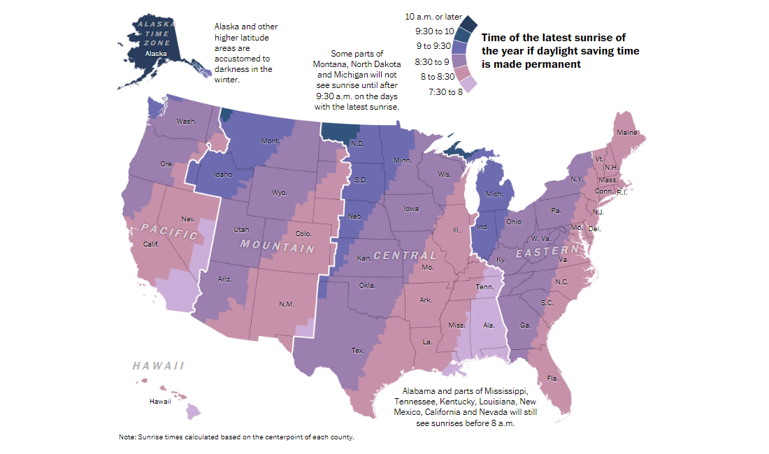 Sunrise Time for Permanent Daylight Saving Time in U.S.
