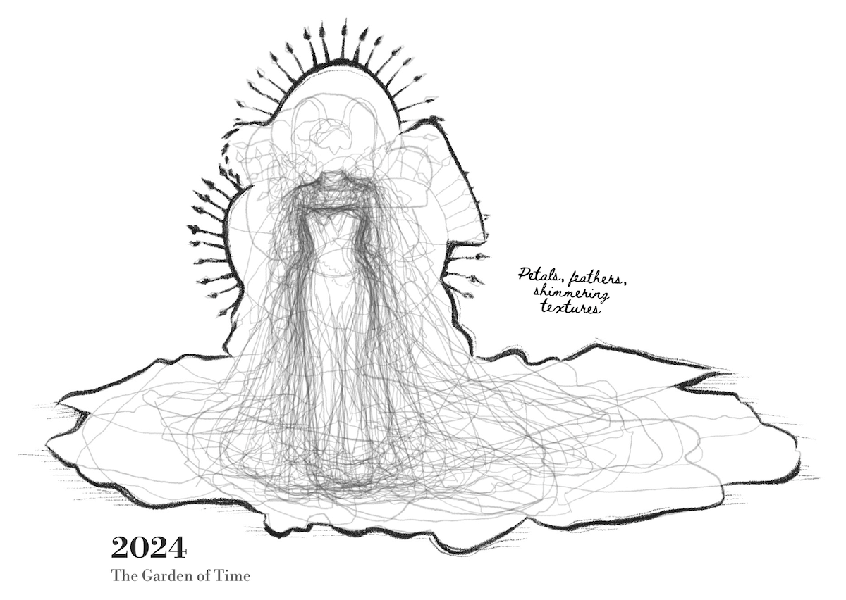 Drawing Reflecting 2024 Met Gala Outfit Silhouettes as Visualized by Reuters