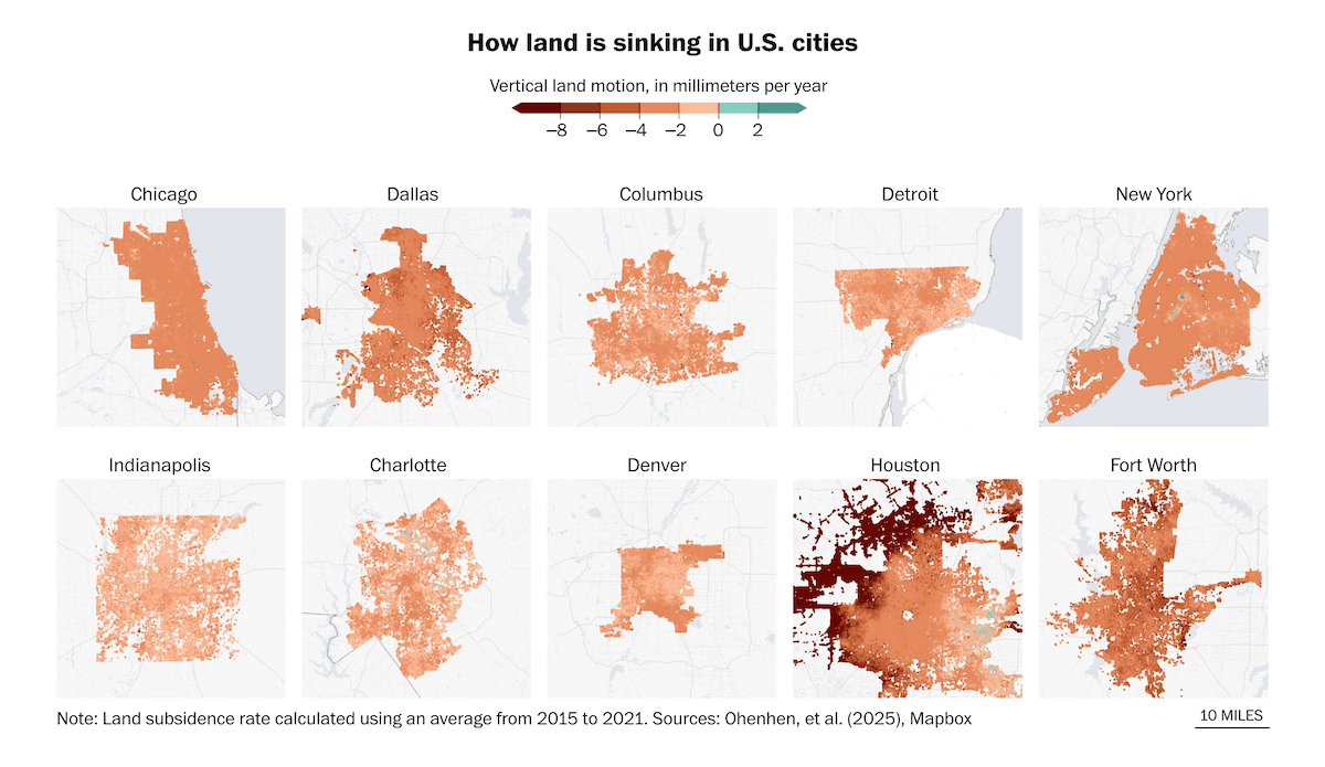 Sinking Ground in U.S. Cities Shown in Maps from The Washington Post's visual story