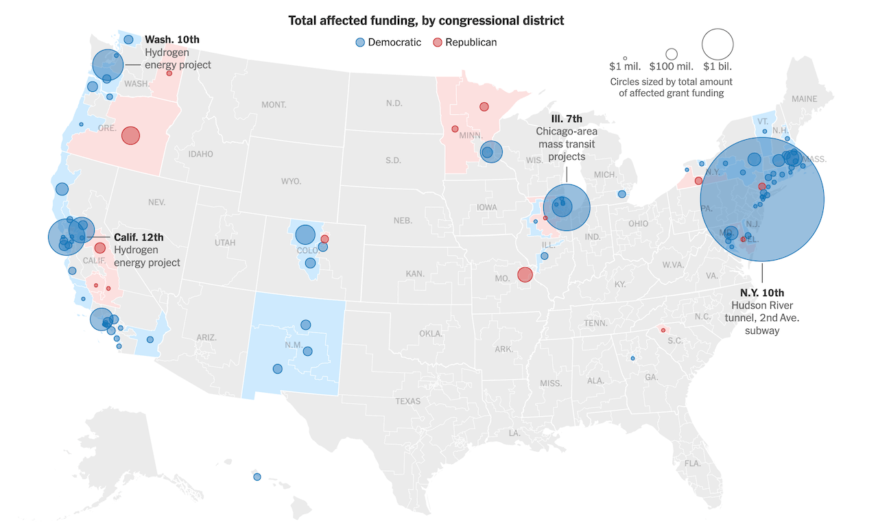 Funding Halt Across Democratic and Republican Districts Visualized and Analyzed by The New York Times