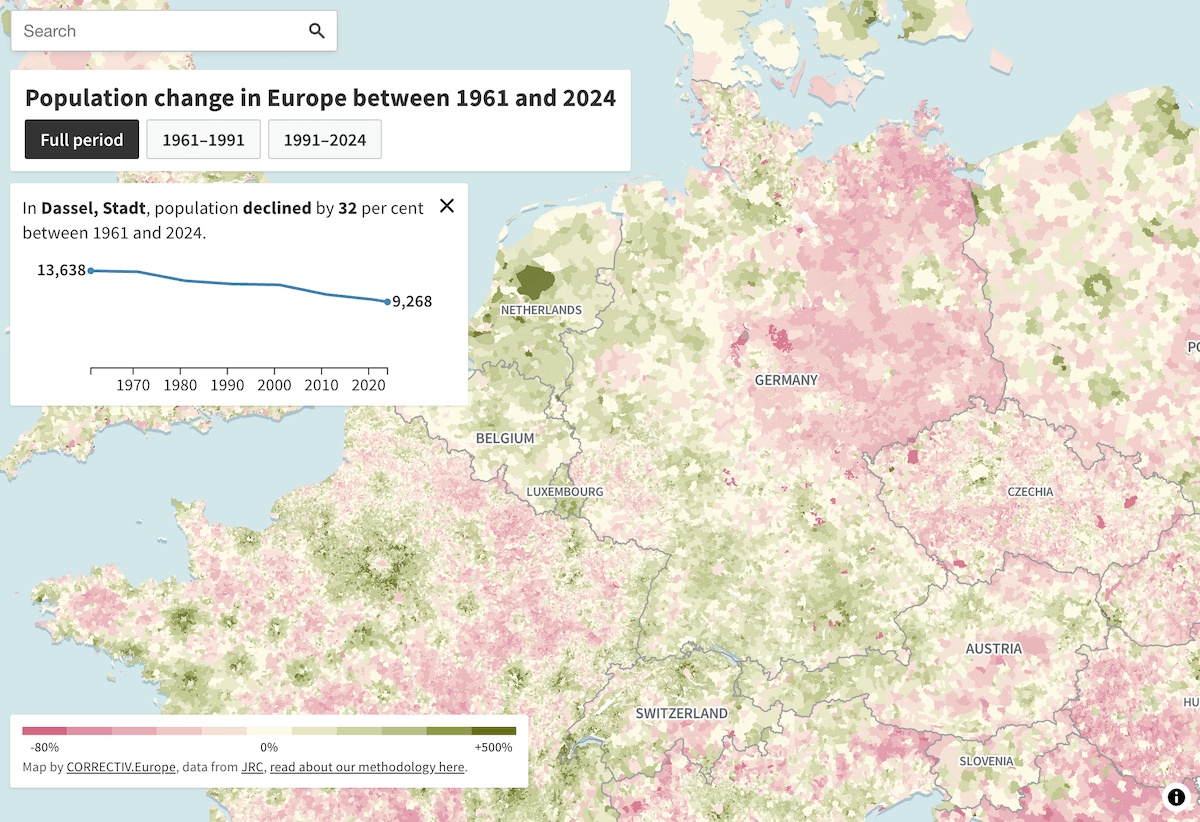 Population change across European municipalities — Correctiv